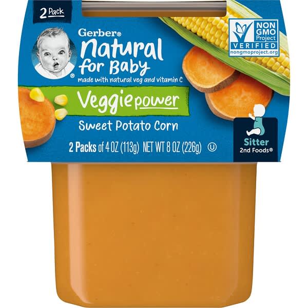 Gerber, Natural for Baby, Veggie Power, 2nd Foods, Sweet Potato Corn, 2 Pack, 4 oz (113 g) Each