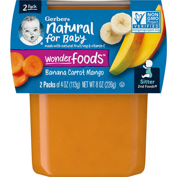 Gerber, Natural for Baby, Wonder Foods, 2nd Foods, Banana Carrot Mango, 2 Pack, 4 oz (113 g) Each