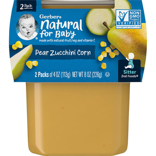 Gerber, Natural for Baby, 2nd Foods, Pear Zucchini Corn, 2 Pack, 4 oz (113 g) Each
