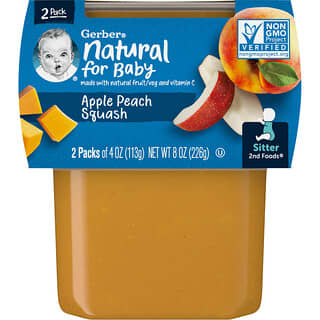 Gerber, Natural para bebés, 2nd Foods, Manzana, melocotón y calabaza, Paquete de 2, 113 g (4 oz) cada uno