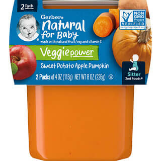 Gerber, Natural for Baby, Veggie Power, 2nd Foods, Sweet Potato Apple Pumpkin, 2 Pack, 4 oz (113 g) Each