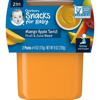 Gerber, снеки для немовлят, 2nd Foods, манго та яблуко, упаковка 2 шт., 113 г (4 унції)
