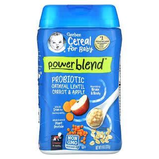 Gerber, Cereal for Baby, Power Blend, 8+ mesi, farina d’avena probiotica, lenticchie, carota e mela, 227 g