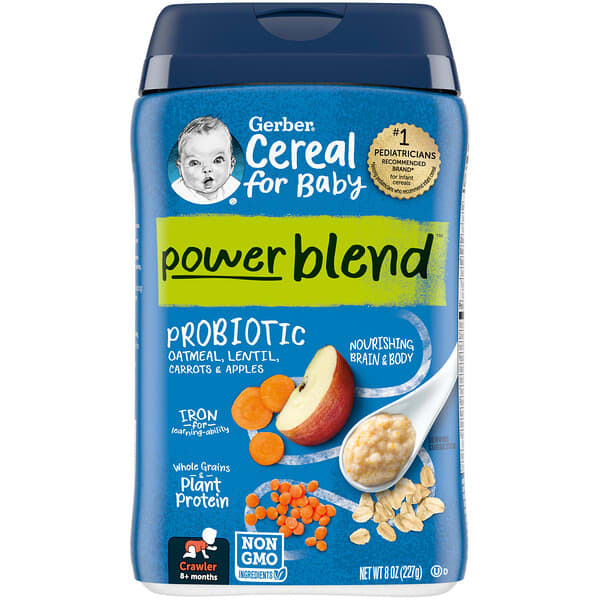 Gerber, Cereal for Baby, Power Blend, 8+ Months, Probiotic Oatmeal, Lentil, Carrots & Apples, 8 oz (227 g)