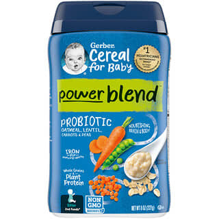Gerber, Powerblend Cereal for Baby, овсянка с пробиотиками, чечевица, морковь и горошек, продукты для 2-го поколения, 227 г (8 унций)