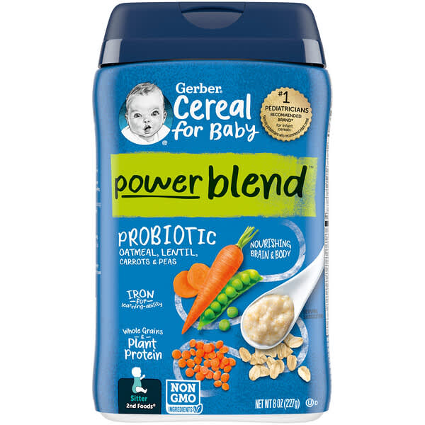 Gerber, Cereal for Baby, Power Blend, 2nd Foods, Probiotic Oatmeal, Lentil, Carrots & Peas, 8 oz (227 g)