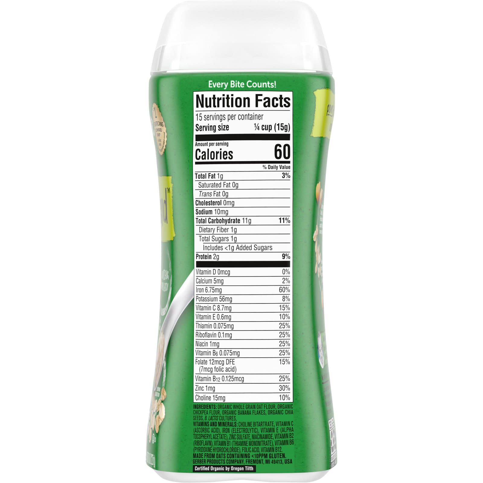 Gerber, Organic for Baby, Powerblend , 8+Months, Probiotic Oatmeal