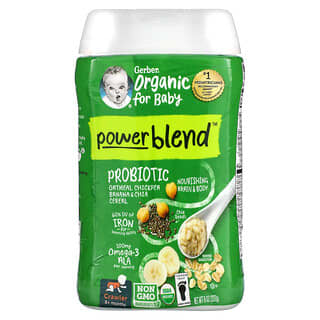 Gerber, PowerBlend, Alimento orgánico para bebés, Probiótico con avena, garbanzos, plátano, cereales de chía, 8 meses en adelante, 227 g (8 oz) 