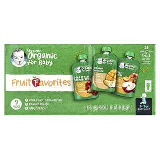 جيربر‏, Organic for Baby ، 2nd Foods® ، الفواكه المفضلة ، 9 أكياس ، 3.5 أونصة (99 جم) لكل كيس