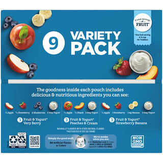 Gerber, Variety Pack, 12+ Months, Fruit & Yogurt, 9 Pouches, 3.5 oz (99 g) Each