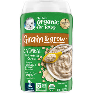 Gerber, Organic for Baby, Grain & Grow, Oatmeal Banana Cereal, 2nd Foods, 8 oz (227 g)