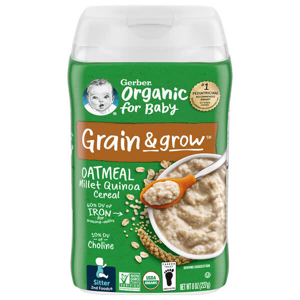 Gerber, Organic for Baby, Grain & Grow, Oatmeal Millet Quinoa Cereal, 2nd Foods, 8 oz (227 g)