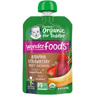 Gerber, Organic for Toddler, Wonder Foods, 12+ Months, Banana Strawberry Beet Oatmeal, 3.5 oz (99 g)