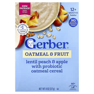 Gerber, овсяно-фруктовая каша с пробиотиком, для детей от 12 месяцев, чечевица, персик и яблоко, 227 г (8 унций)