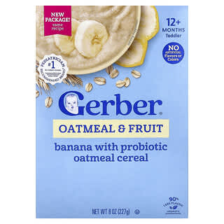 Gerber, овсяная каша с бананом и пробиотиком, для детей от 12 месяцев, овсянка и фрукты, 227 г (8 унций)