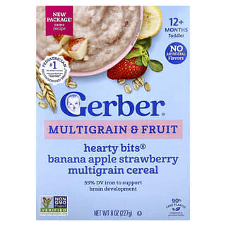 جيربر‏, Hearty Bits® ، حبوب متعددة وحبوب فواكه ، 12 شهرًا فأكثر ، موز ، تفاح ، فراولة ، 8 أونصات (227 جم)