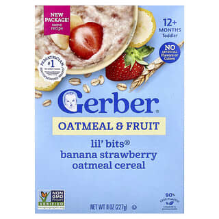 Gerber, Lil' Bits®, овсяная и фруктовая каша, для детей от 12 месяцев, банан и клубника, 227 г (8 унций)