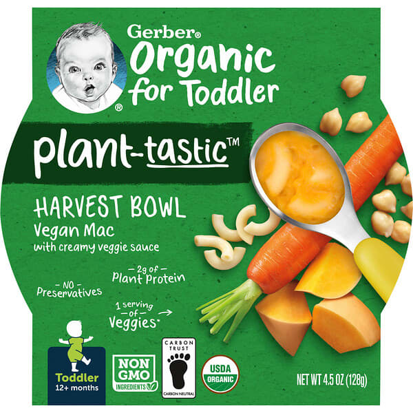Gerber‏, Organic for Toddler, Harvest Bowl, Plant-Tastic, 12+ Months, Vegan Mac with Creamy Veggie Sauce, 4.5 oz (128 g)