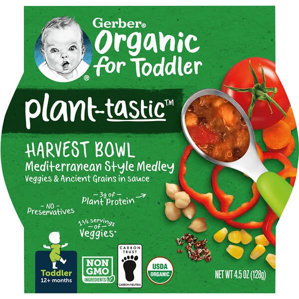 Gerber‏, Organic for Toddler, Harvest Bowl, Plant-Tastic, 12+ Months, Mediterranean Style Medley Veggies & Ancient Grains in Sauce, 4.5 oz (128 g)