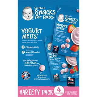 Gerber, Bocadillos para bebés, Yogur derretido, 8 meses en adelante, Paquete variado, Paquete de 4, 28 g (1 oz) cada uno