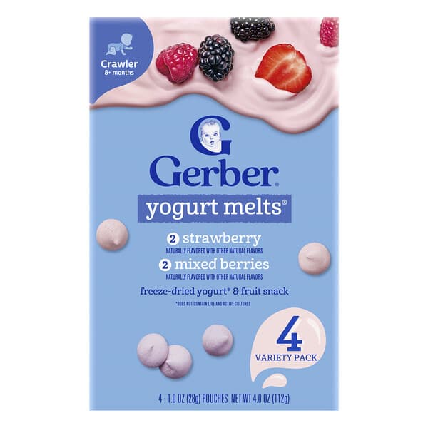 Gerber, Snacks for Baby, Yogurt Melts, 8+ Months, Variety Pack, 4 Pack, 1 oz (28 g) Each
