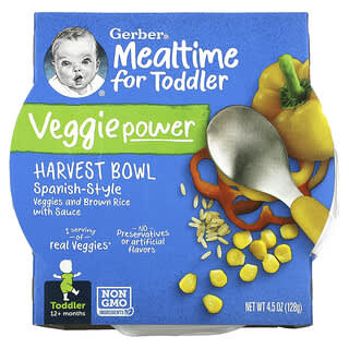 Gerber, Mealtime for Toddler, VeggiePower, от 12 месяцев, Harvest Bowl, в испанском стиле, 128 г (4,5 унции)
