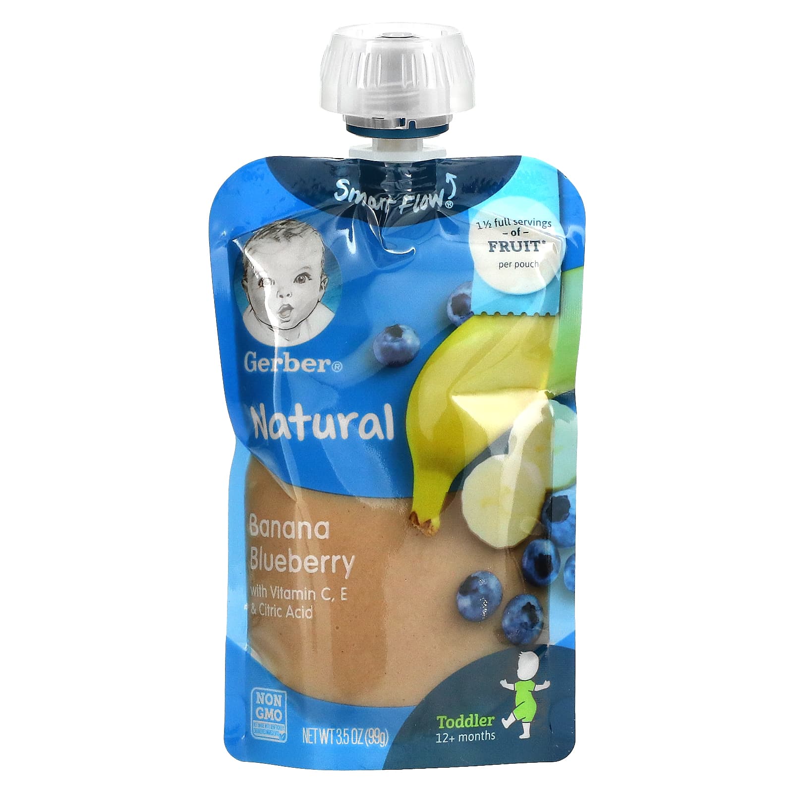 Gerber, Natural, Banana Blueberry with Vitamin C, E & Citric Acid, 12