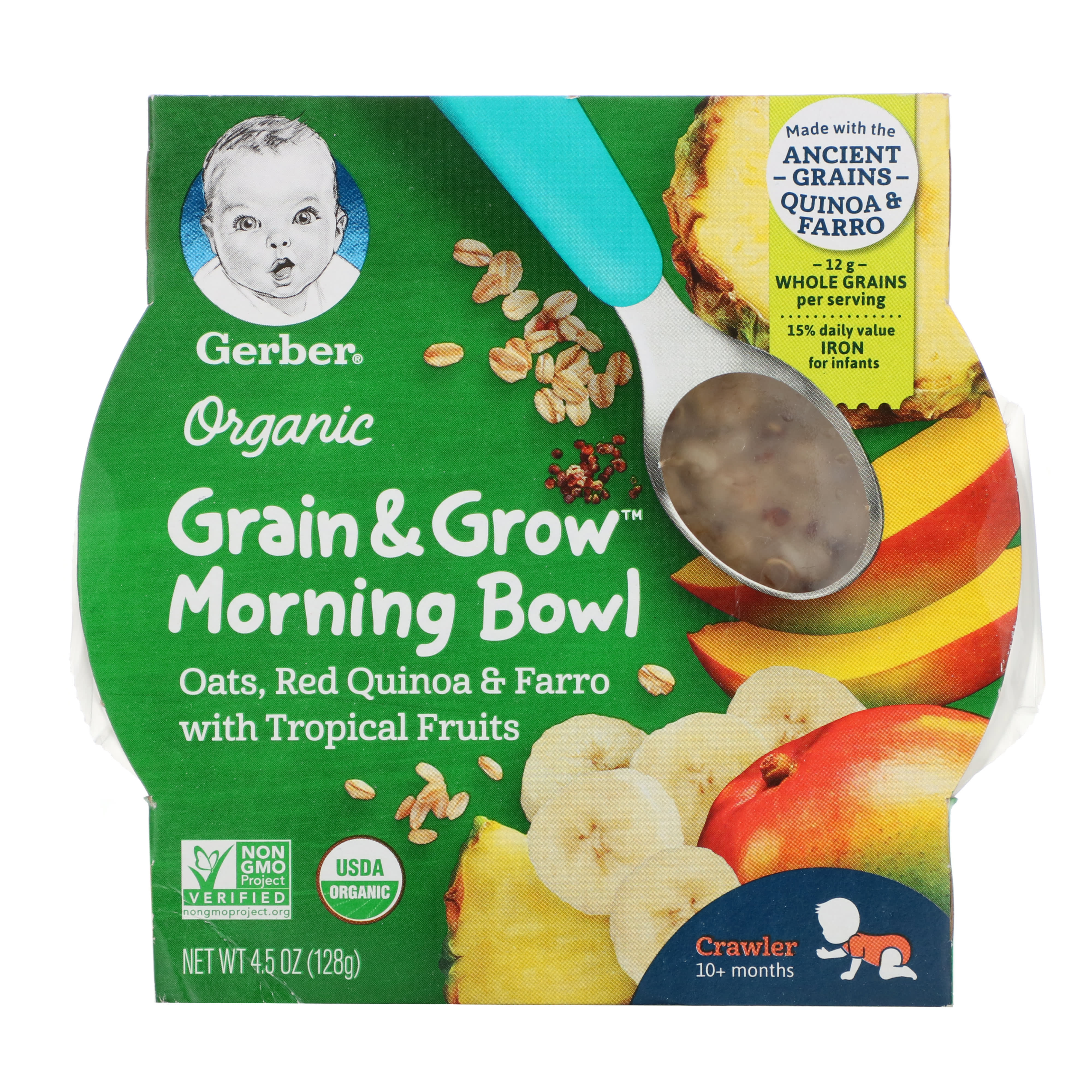 Gerber, Organic Grain & Grow, Morning Bowl, 10+ Months, Oats, Red