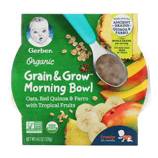 Gerber, Organic Grain & Grow, Morning Bowl, 10+ Months, Oats, Red Quinoa & Farro with Tropical Fruits, 4.5 oz (128 g)