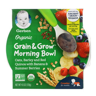 Gerber, Organic, Grain & Grow, Morning Bowl, 10+ Months, Oats, Barley and Red Quinoa with Banana & Summer Berries, 4.5 oz (128 g)