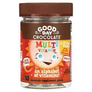 Good Day Chocolate, فيتامينات متعددة للأطفال، مكمل غذائي يحتوي على 50 قطعة شيكولاتة