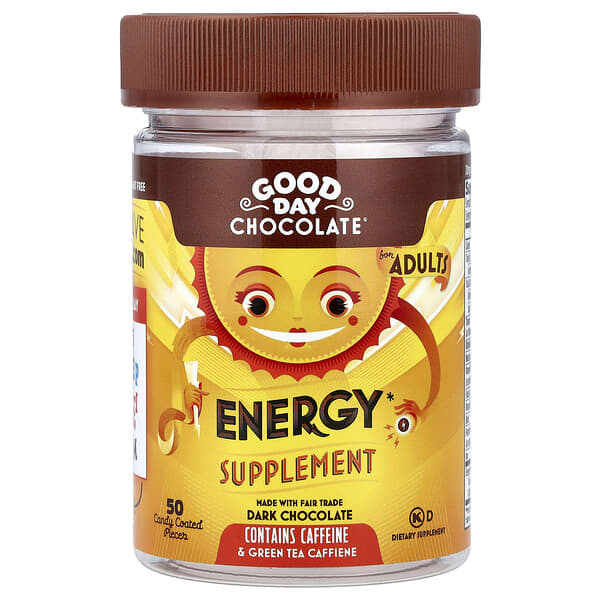 Good Day Chocolate, Energy Supplement, For Adults, Dark Chocolate, 50 Candy Coated Pieces — product photo 1
