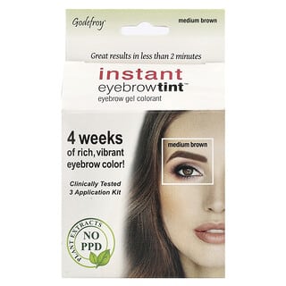 Godefroy, Instant Eyebrow Tint, 영구 아이브로우 틴트 키트, 미디움 브라운, 3회용 키트