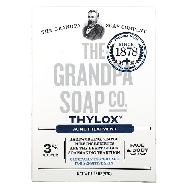 The Grandpa Soap Co., Face & Body Bar Soap, Thylox Acne Treatment, 3.25 oz (92 g)