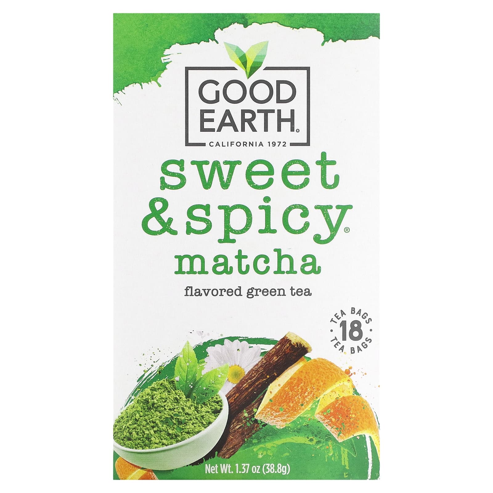 Good Earth Teas, Green Tea, Matcha, Sweet & Spicy, 18 Tea Bags, 1.37 oz