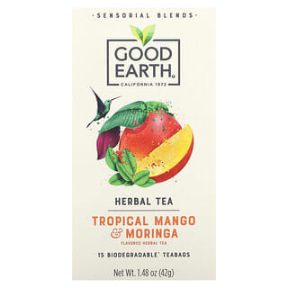 Good Earth Teas, Mélanges sensoriels, Tisanes, Moringa et mangue tropicale, 15 sachets de thé biodégradables, 42 g