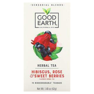 Good Earth Teas, Sensorial Blends, Herbal Tea, Hibiscus, Rose & Sweet Berries, 15 Biodegradable Teabags, 1.48 oz (42 g)