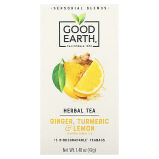 غود أورث تيز‏, Sensorial Blends, Herbal Tea, Ginger, Turmeric & Lemon, 15 Biodegradable Teabags, 1.48 oz (42 g)