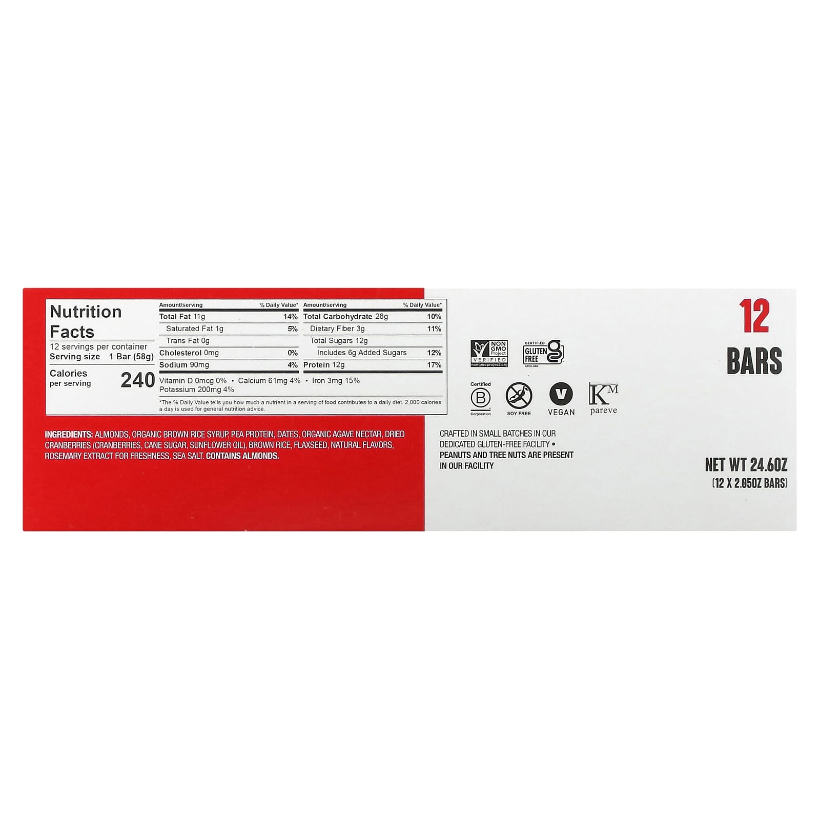 The GFB, Gluten Free Bars, Cranberry + Toasted Almond, 12 Bars, 2.05 oz