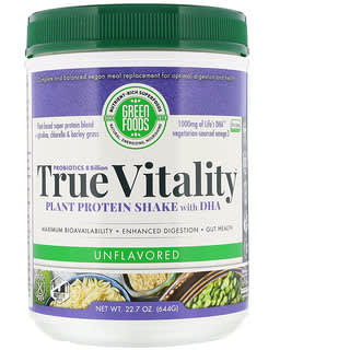 Green Foods, True Vitality, Plant Protein Shake with DHA, Unflavored, 1.4 lbs (644 g)
