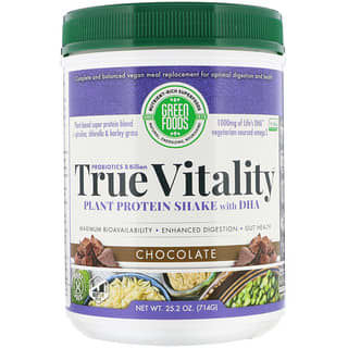 Green Foods, True Vitality, Plant Protein Shake with DHA, Chocolate, 1.57 lbs (714 g)