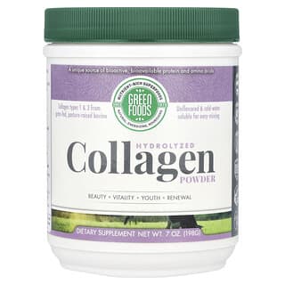 Green Foods, Colágeno hidrolizado en polvo, Sin sabor, 198 g (7 oz)