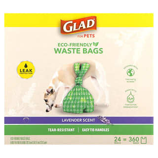 Glad for Pets, Sacs à déchets écologiques, Pour animaux de compagnie, Lavande, 360 sacs