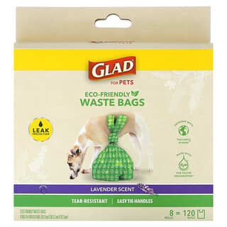 Glad for Pets, Sacs à déchets écologiques, Pour animaux de compagnie, Lavande, 120 sacs