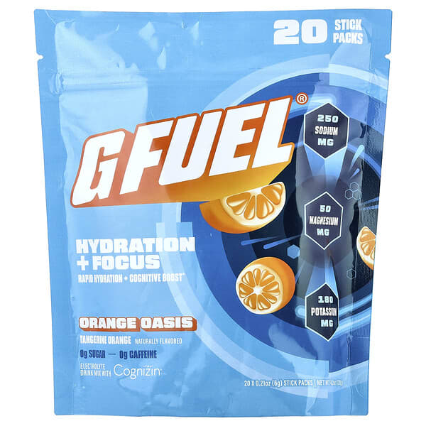 Hydration + Focus, Electrolyte Drink Mix with Cognizin®, Orange Oasis, 20 Stick Packs, 0.21 oz (6 g) Each