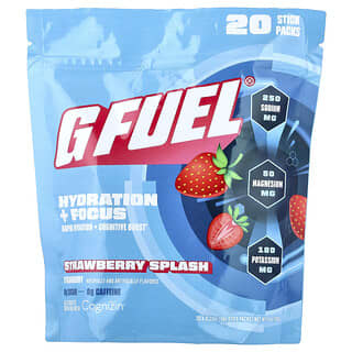 GFUEL, Hydration + Focus, Electrolyte Drink Mix with Cognizin®, Strawberry Splash, 20 Stick Packs, 0.21 oz (6 g) Each