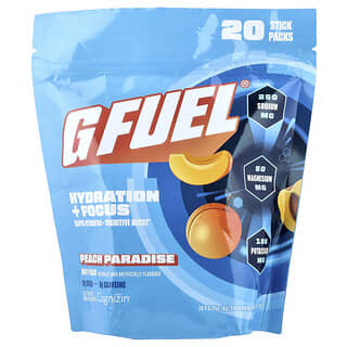 GFUEL, Hidratación y concentración, Mezcla para preparar bebidas con electrolitos con Cognizin®, Paraíso de melocotón, 20 sobrecitos, 6 g (0,21 oz) cada uno