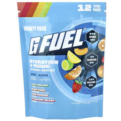 G FUEL, Hydration + Focus, Electrolyte Blend with Cognizin®, Assorted Flavors, 12 Bars, 0.21 oz (6 g) Each