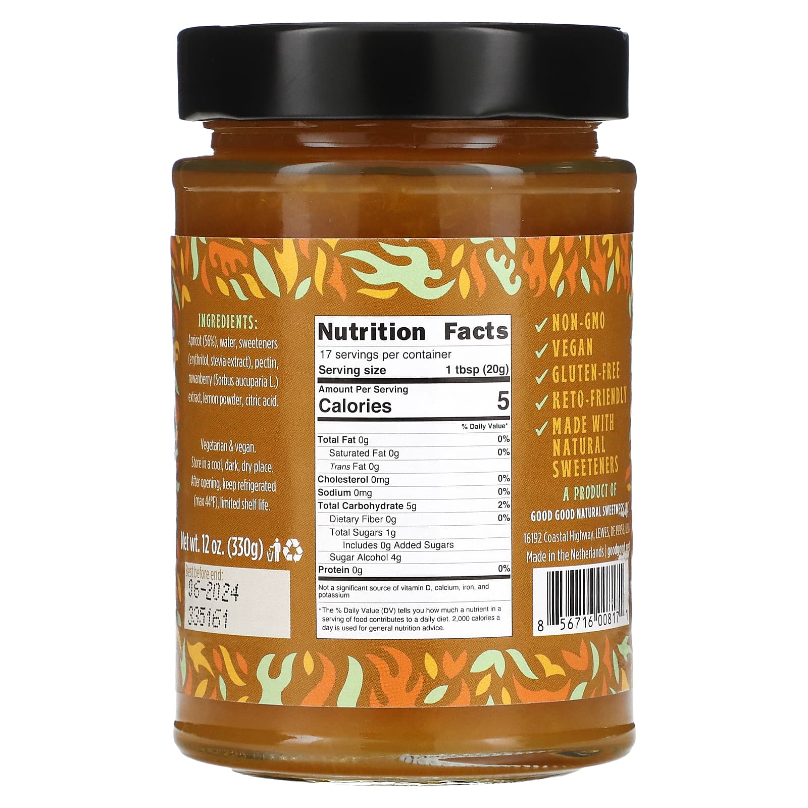 Good Good, Apricot Jam, 12 Oz (330 G)