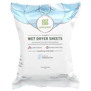 Grab Green, Wet Dryer Sheets, Fragrance Free, 32 Sheets